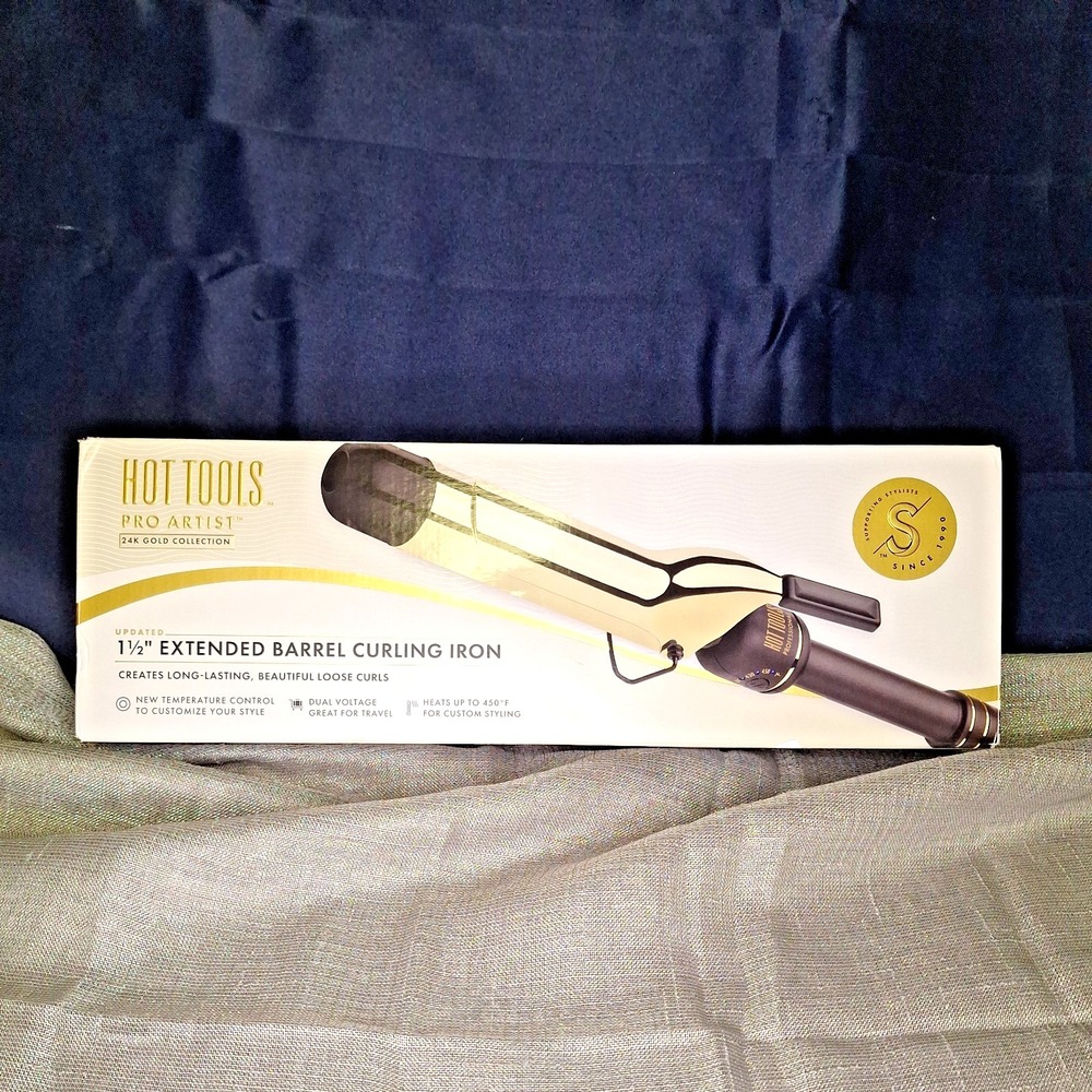 New Hot Tools 24K Gold Collection 1 1/2" Extended Barrel Curling Iron HTIR8013G